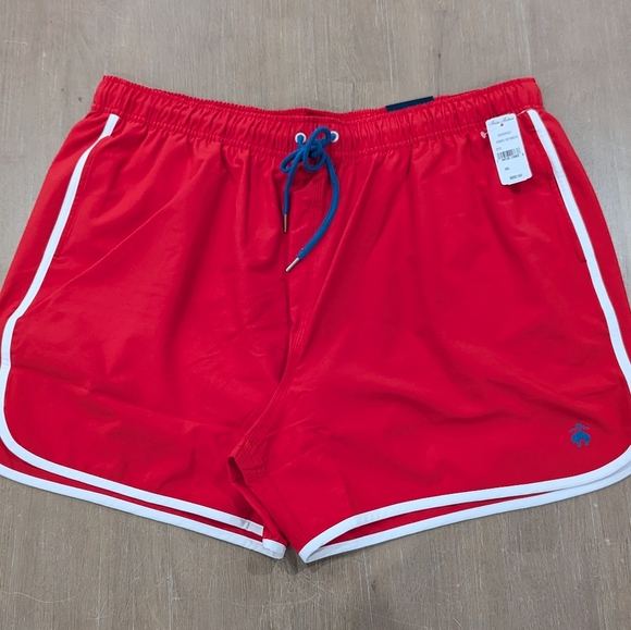 Mens Brooks Brothers Piped Montauk Swim Shorts Trunks Tomato Red 2XL - Picture 1 of 7